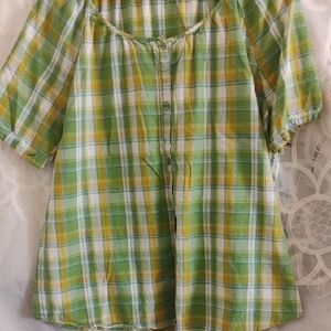 Plaid button down top